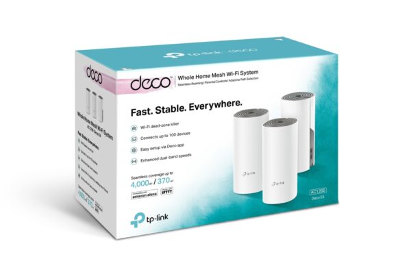 TP-Link AC1200 Whole-home Mesh WiFi System Deco E4(3-pack), 2x10/100 RJ45