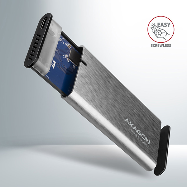 AXAGON EEM2-SB2, USB-C 3.2 Gen 2 - M.2 NVMe & SATA SSD kovový RAW box, bezšroubkový, černý
