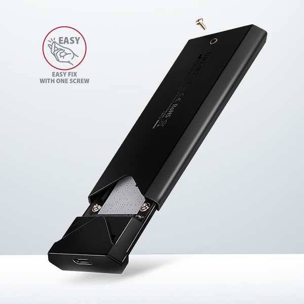 EEM2-UB2-02_screwless-600 AXAGON EEM2-UB2, USB-C 10Gbps - M.2 NVMe SSD ARROW box, černý