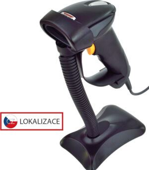 EH02G0010_zaruka-1 CCD čtečka Virtuos HT-310A, dlouhý dosah, USB (klávesnice/RS-232 emulace), stojánek, černá