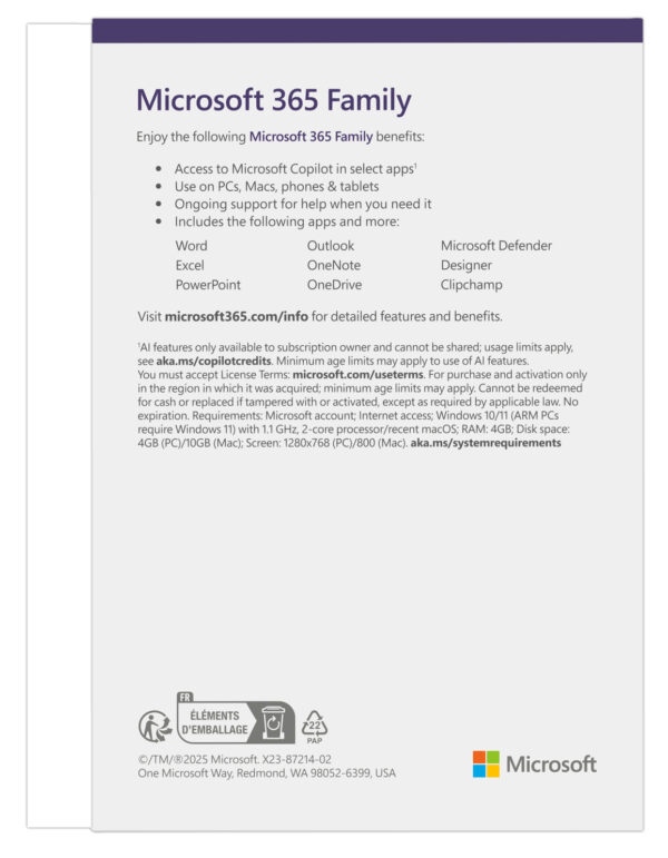 Microsoft 365 Family FY25H2 Mac/Win, 1 Rok, Eng