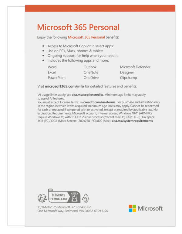 Microsoft 365 Personal FY25H2 Mac/Win, 1rok, Eng