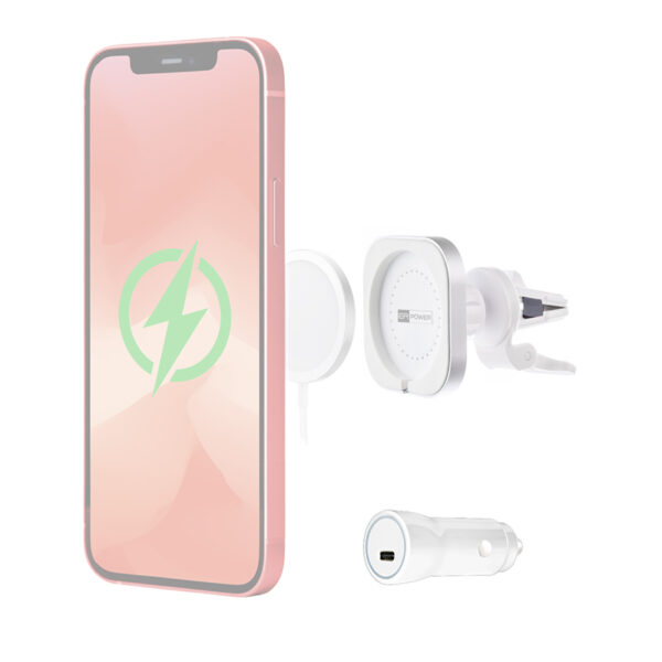 ER POWER CAR VENT MOUNT držák pro MagSafe nabíječku + 20W autonabíječka - bílá