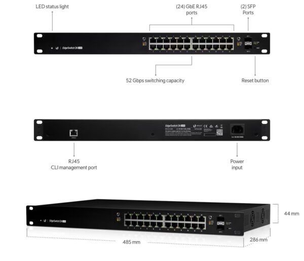 ES-24-250W1 Ubiquiti EdgeSwitch 24xGb 2xSFP PoE+ ES-24-250W
