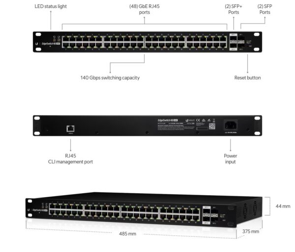 Ubiquiti EdgeSwitch 48xGb 2xSFP 2xSFP+ PoE+ ES-48-500W