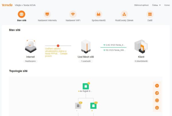 EX3_administration_cz-1 Tenda Nova EX3 (2-pack) WiFi6 AX1500 Mesh Gigabit system, 4xGLAN/GWAN, WPA3, VPN, SMART CZ aplikace