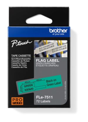 FLe-7511, předřezané štítky - černá na zelené, šířka 21 mm