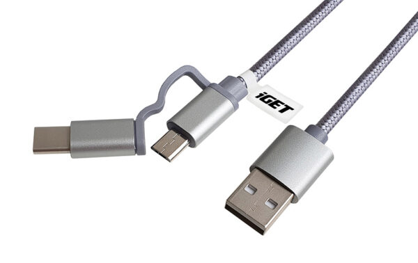 iGET G2V1 - USB kabel Micro USB/ USB - C dlouhý pro veškeré mobilní telefony, včetně odolných