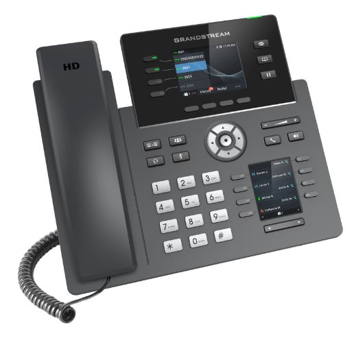 GRP2614-left Grandstream GRP2614, 2.8" TFT bar. disp., 4SIP úč., 8prog. tl., 40virt. BLF tl., BT, dual Gbit