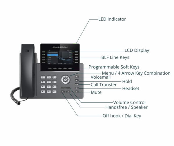 Grandstream GRP2615 SIP telefon, 4.3" TFT bar. displej, 5 SIP účtů, 10 prog. tl., 2x1Gb, WiFi, BT