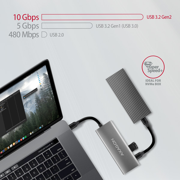 AXAGON HMC-5G21, USB 10Gb/s hub, porty 2x USB-A, 2x USB-C, HDMI 4k/30, PD 60W, kabel USB-C 13cm