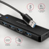 HUE-C1A-01_front-600 AXAGON HUE-C1A, 4x USB 5Gbps TRAVEL hub, USB-C napájecí konektor, kabel USB-A 19cm