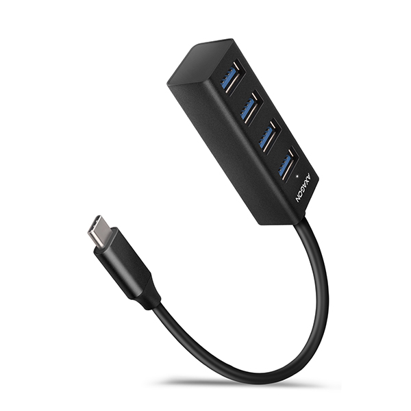 HUE-M1C-00_hlavni-600b_s AXAGON HUE-M1C, 4x USB 3.2 Gen 1 MINI hub, kovový, kabel USB-C 20cm