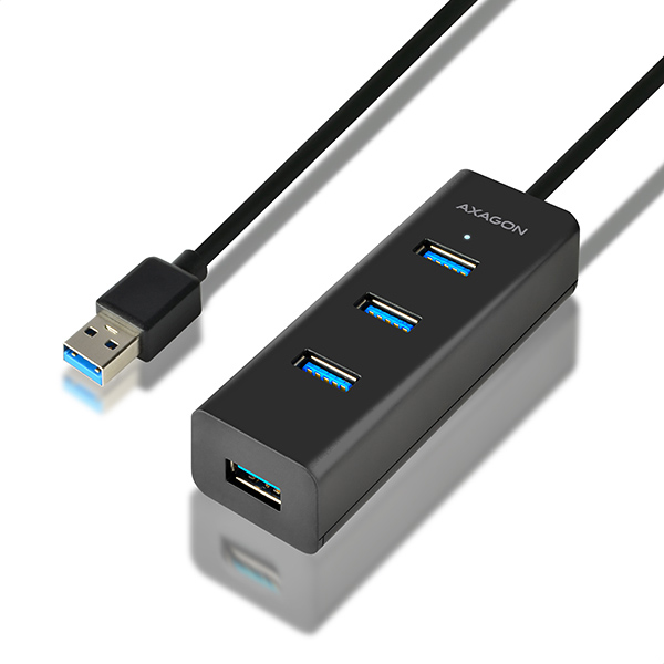 HUE-S2BL_front-600 AXAGON HUE-S2BL, 4x USB 3.0 CHARGING hub, micro USB nap. konektor, kabel USB-A 1.2m