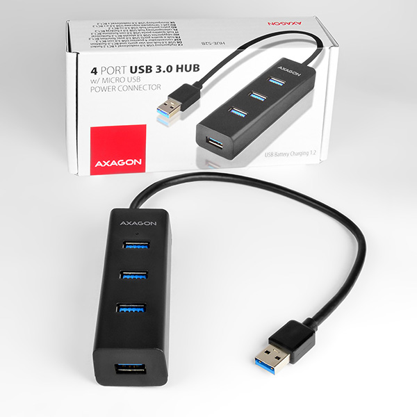 AXAGON HUE-S2B, 4x USB 3.0 CHARGING hub, micro USB nap. konektor, kabel USB-A 30cm