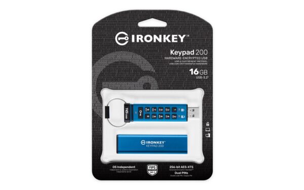 KP_200_16_4 Kingston IronKey Keypad 200/16GB/USB 3.2/USB-A/Modrá