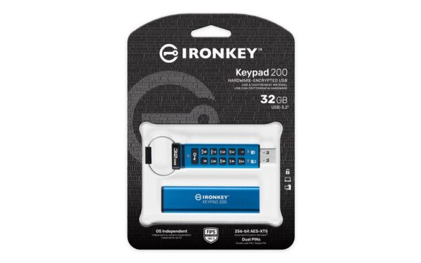 Kingston IronKey Keypad 200/32GB/USB 3.2/USB-A/Modrá
