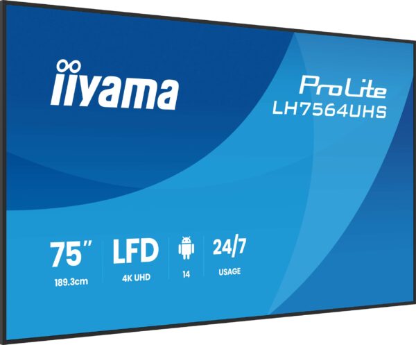 LH7564UHS-B1AG-12- 75" iiyama LH7564UHS-B1AG:VA, 4K UHD,Android,24/7