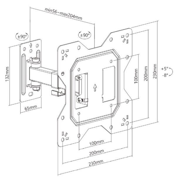 Výsuvný držák Brateck LPA68-221 pro TV 23"-43" 30kg polohovatelný nástěnný
