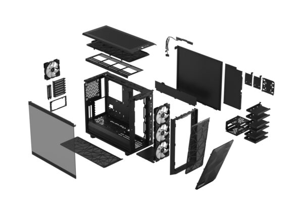 Meshify_2_RGB_Black_TGL_13-Exploded-View Fractal Design Meshify 2 RGB Black TG Light Tint/Midi Tower/Transpar./Černá