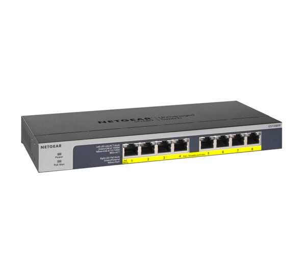 NETGEAR 8-port 10/100/1000Mbps Gigabit Ethernet, Flexible PoE, GS108PP