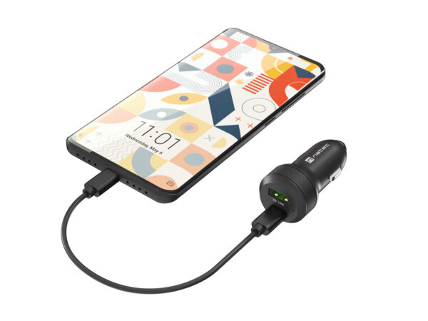 Natec nabíječka do auta CONEY, 1XUSB, 1XUSB-C, 48W