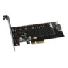 PCEM2-DC-03_zebro-600a AXAGON PCEM2-DC, PCIe x4 - M.2 NVMe M-key + SATA B-key slot adaptér, chladič, vč. LP