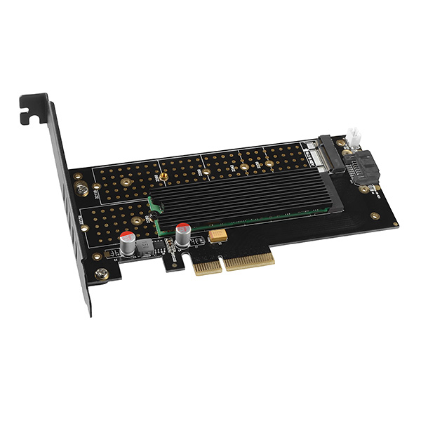 PCEM2-DC-03_zebro-600a AXAGON PCEM2-DC, PCIe x4 - M.2 NVMe M-key + SATA B-key slot adaptér, chladič, vč. LP