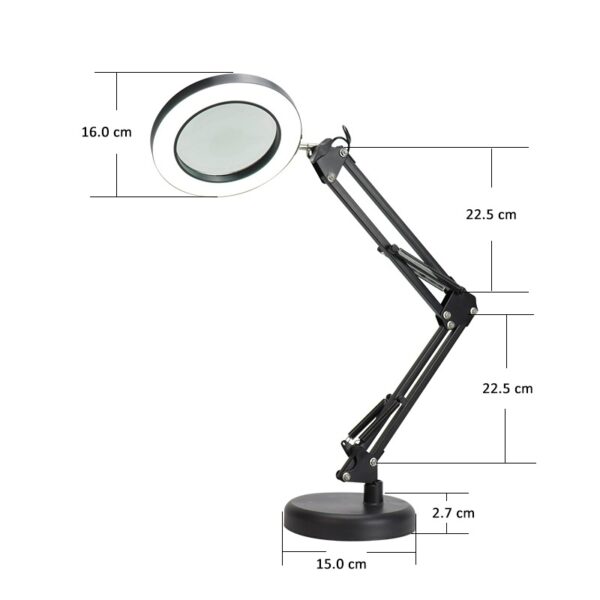 PDLD11-rozmer Platinet stolní LED lampa Magnify 10W stmívatelná s lupou, černá