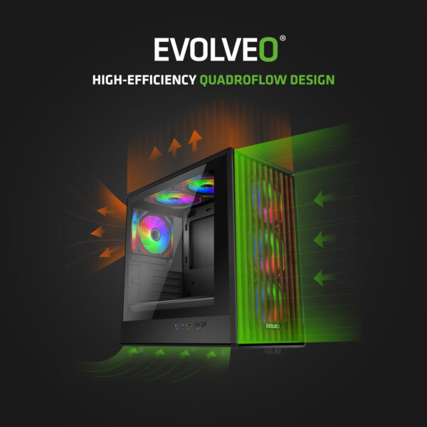 EVOLVEO Panthera, mATX/6x ARGB 120/dřevo+sklo