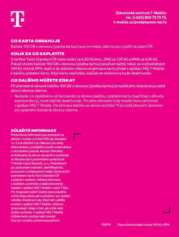 Predplacena-karta-2 T-Mobile Twist 100GB dat