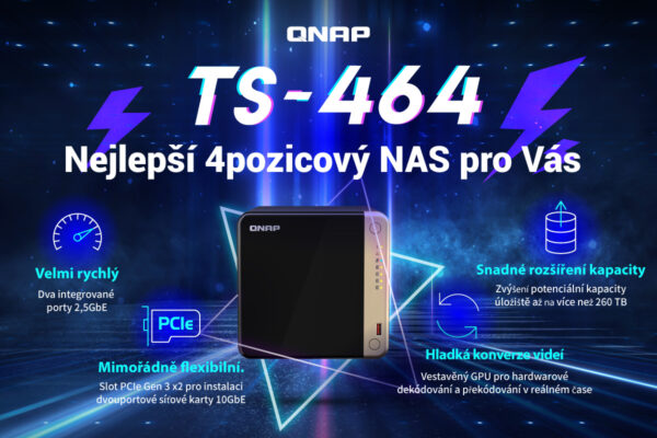 QNAP TS-464-8G (4core 2,9GHz, 8GB RAM, 4xSATA, 2x M.2 NVMe slot, 1xPCIe, 1xHDMI 4K, 2x2,5GbE, 4xUSB)