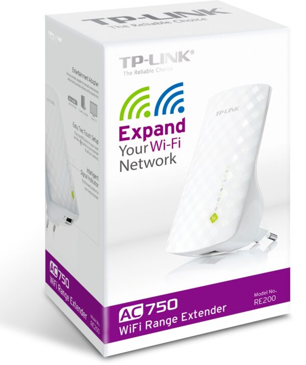 RE200-C TP-Link RE200 AC750 Dual Band Wifi Range Extender/AP, 3 interní antény,1x10/100 RJ45, power schedule