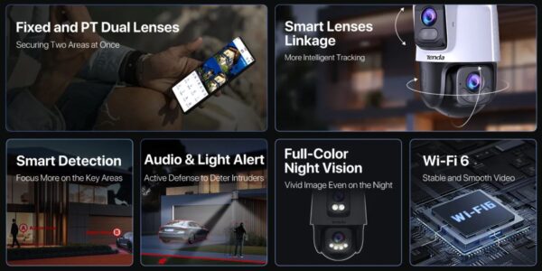 RH9-WCA_parameters Tenda RH9-WCA - Venkovní otočná Dual Lens IP65 Wi-Fi 6 MPx kamera, noční LED, audio, detekce, CZ app