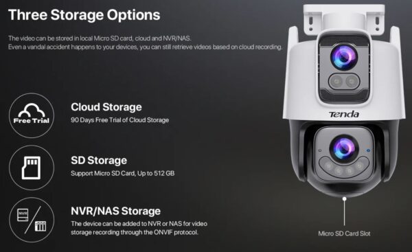 RH9-WCA_storage Tenda RH9-WCA - Venkovní otočná Dual Lens IP65 Wi-Fi 6 MPx kamera, noční LED, audio, detekce, CZ app