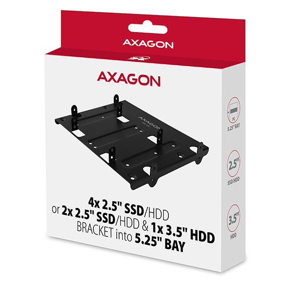 AXAGON RHD-435, kovový rámeček pro 4x 2.5" nebo 2x 2.5" HDD/SSD  a 1x 3.5" HDD do 5.25" pozice