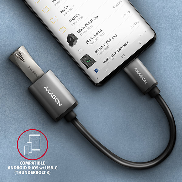 AXAGON RUCM-AFAC, kabelová redukce USB-C (M) <-> USB-A (F), 20cm, USB 3.2 Gen 1, 3A, ALU