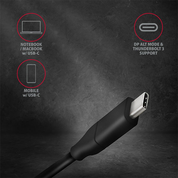 RVC-DPC-03_usb_prem-600 AXAGON RVC-DPC, USB-C -> DisplayPort redukce / kabel 1.8m, 4K/60Hz