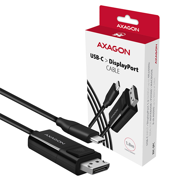 RVC-DPC-AT_at-600_s AXAGON RVC-DPC, USB-C -> DisplayPort redukce / kabel 1.8m, 4K/60Hz