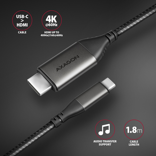 AXAGON RVC-HI2MC, USB-C -> HDMI 2.0a redukce / kabel 1.8m, 4K/60Hz HDR10