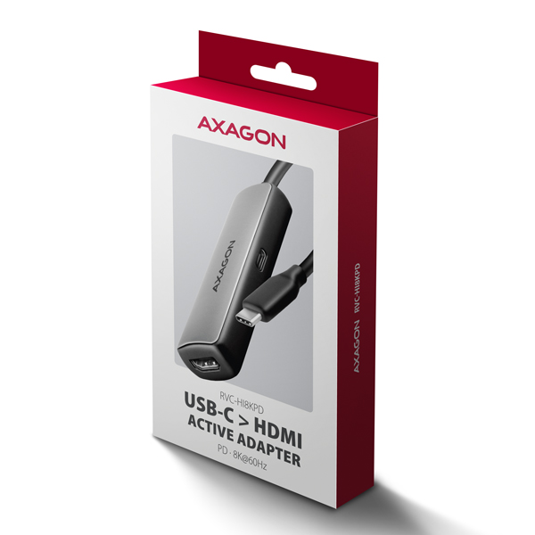 AXAGON RVC-HI8KPD, USB-C -> HDMI 2.1 redukce / adaptér, 8K/60Hz, 4K/144Hz, HDR10+, PD100W