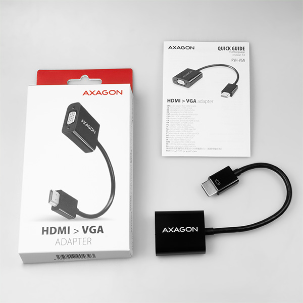 RVH-VGN-06_all-600 AXAGON RVH-VGN, HDMI -> VGA redukce / adaptér, FullHD, 1920*1200