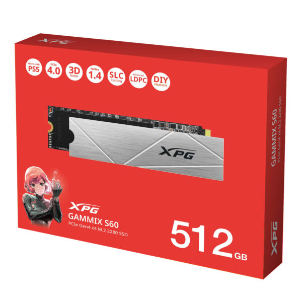 S60p512 ADATA XPG GAMMIX S60/512GB/SSD/M.2 NVMe/Stříbrná/Heatsink/5R