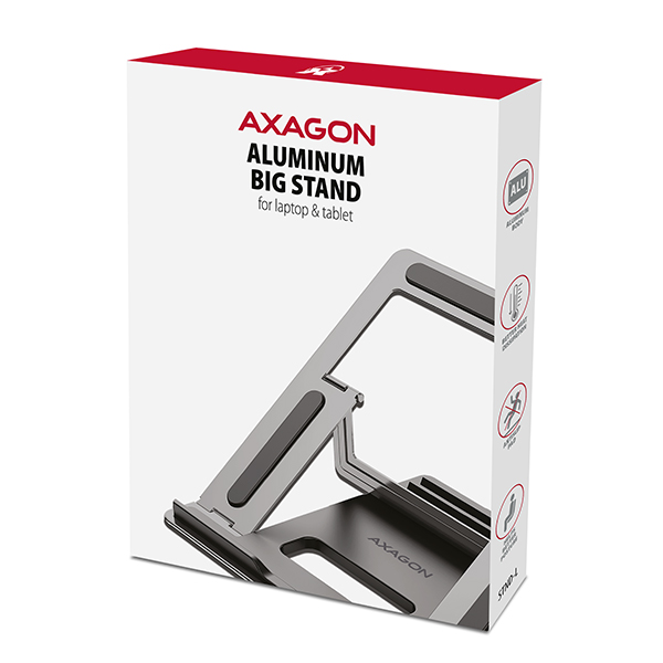 AXAGON STND-L, kovový stojan pro notebooky 10"-17.3", 4 nastavitelné výšky, šedý