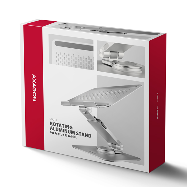 AXAGON STND-LR, hliníkový stojan pro notebooky 10"-17.3" s nast. výškou, úhlem a 360° rotací, šedý