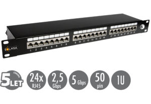 SX24-6-STP-BK-icons_s 19" patch panel Solarix 24 x RJ45 CAT6 STP černý 1U SX24-6-STP-BK