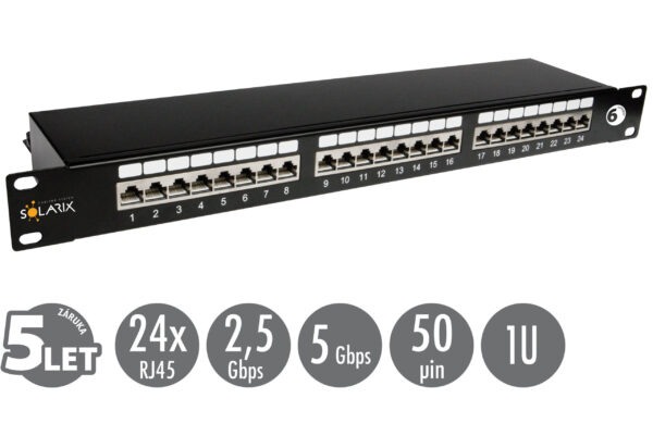 19" patch panel Solarix 24 x RJ45 CAT6 STP černý 1U SX24-6-STP-BK