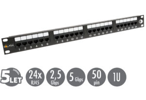 SX24-6-UTP-BK-ikony_s 19" patch panel Solarix 24 x RJ45 CAT6 UTP 350 MHz černý 1U SX24-6-UTP-BK