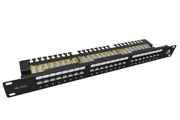 19" patch panel Solarix 24 x RJ45 CAT6 UTP s vyvazovací lištou 1U SX24L-6-UTP-BK-N