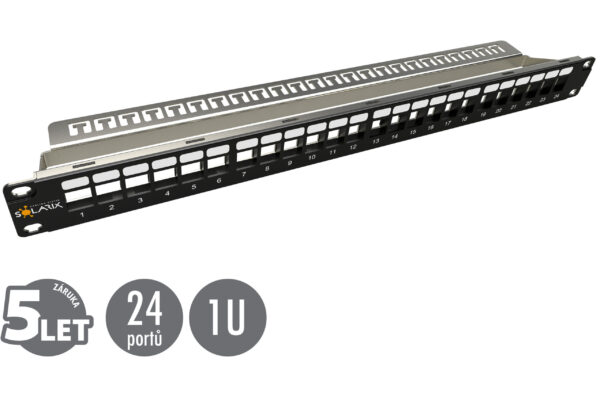 SX24M-0-STP-BK-UNI-N-ikony_s 19" modulární neosazený patch panel Solarix 24 portů 1U SX24M-0-STP-BK-UNI-N